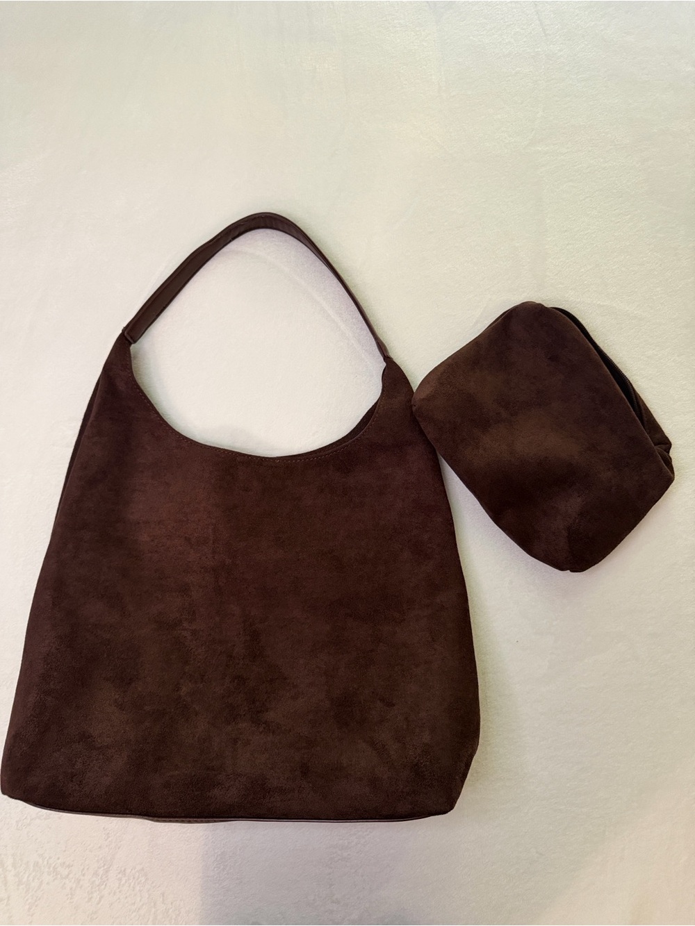 Suede Shoulder Bag with Matching Pouch
